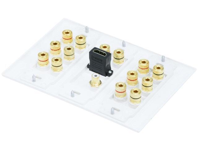 Monoprice 3-Gang 7.1 Surround Sound Distribution Wall Plate - White - With HDMI, For Home Theater, Speaker Wire And More