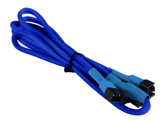Blue 3-Pin to 4 x 3-Pin Computer Case Black Sleeved Fan Power Y-Splitter Cable for PC Computers