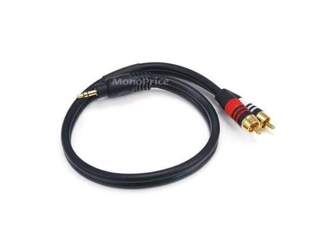 Monoprice 1.5ft Premium 3.5mm Stereo Male to 2RCA Male 22AWG Cable (Gold Plated) - Black