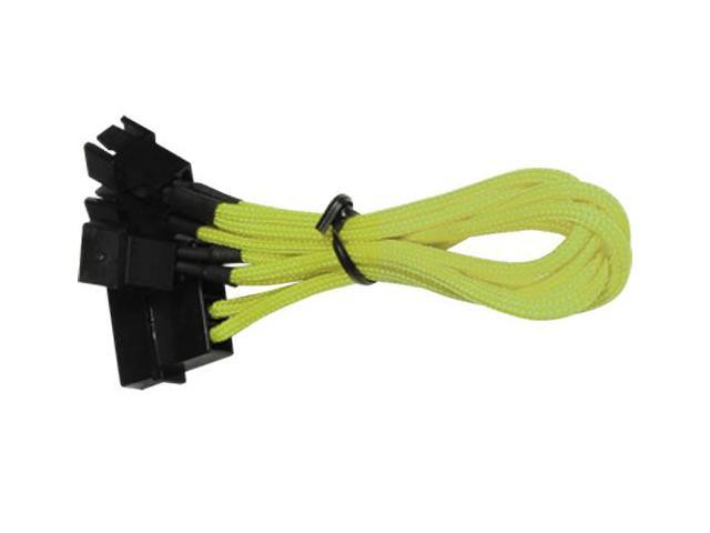 Yellow 4-pin to 3x 3 Pin 12V Splitter PC Case Computer Cooling Fan Cable Cord Adapter Braided Premium Sleeved