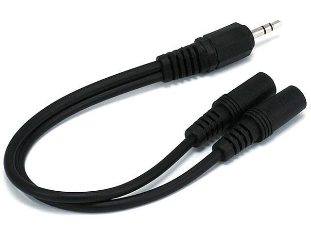 Monoprice 667 6inch 3.5mm Stereo Plug - Two 3.5mm Stereo Jack Cable Cord