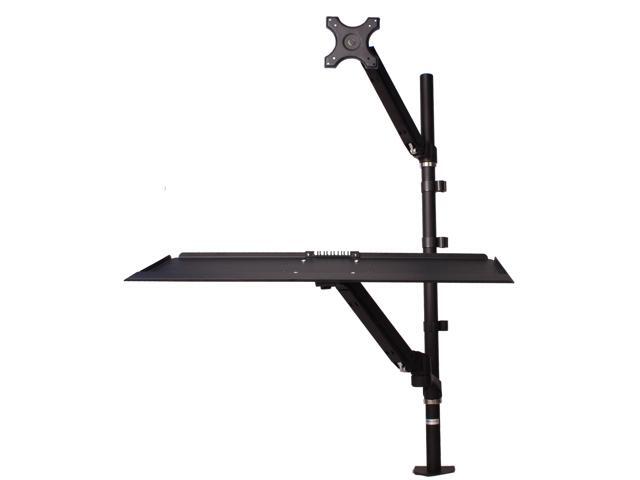 MonMount SSW001 Adjustable Sit Stand Workstation Gas Spring Keyboard Tray C Clamp Mount, Black
