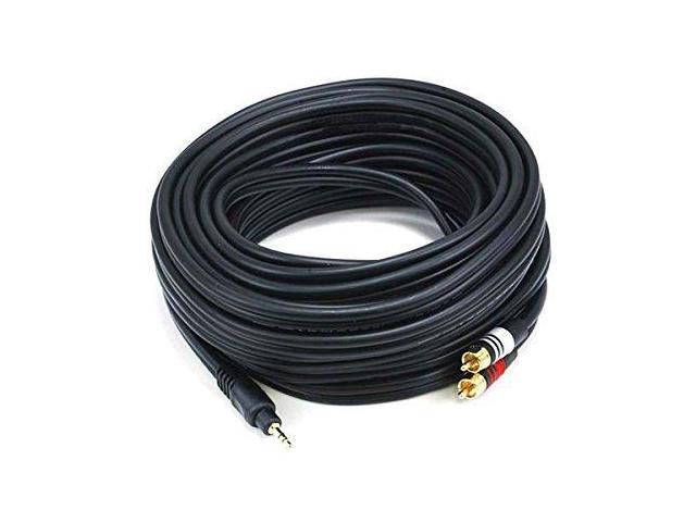 Monoprice 35ft Premium 3.5mm Stereo Male to 2RCA Male 22AWG Cable (Gold Plated) - Black
