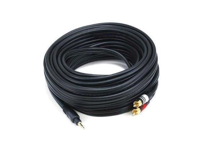 Monoprice 35ft Premium 3.5mm Stereo Male to 2RCA Male 22AWG Cable (Gold Plated) - Black