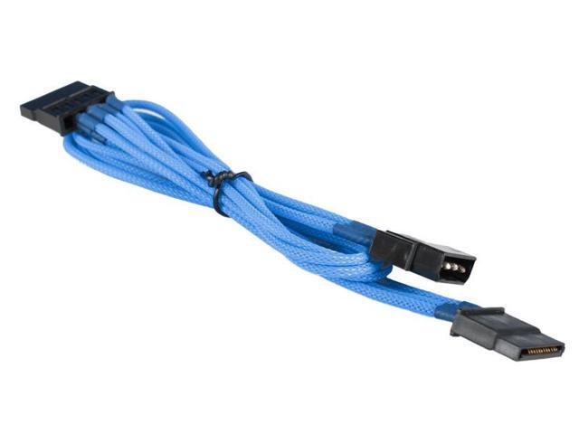 Light Blue 4-pin to 2 x SATA Cable Power Cord Premium Braided Adapter