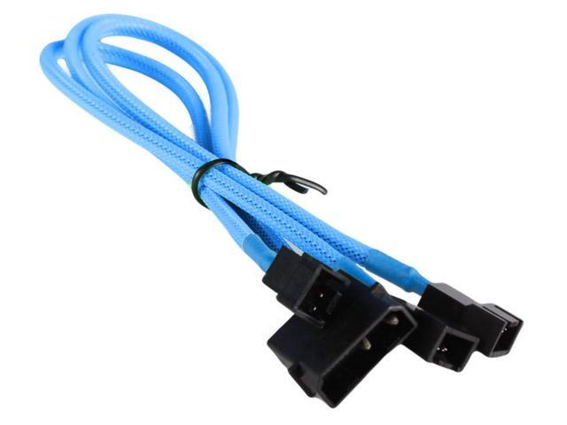Light Blue 4-pin to 3x 3 Pin 12V Splitter PC Case Computer Cooling Fan Cable Cord Adapter Braided Premium Sleeved