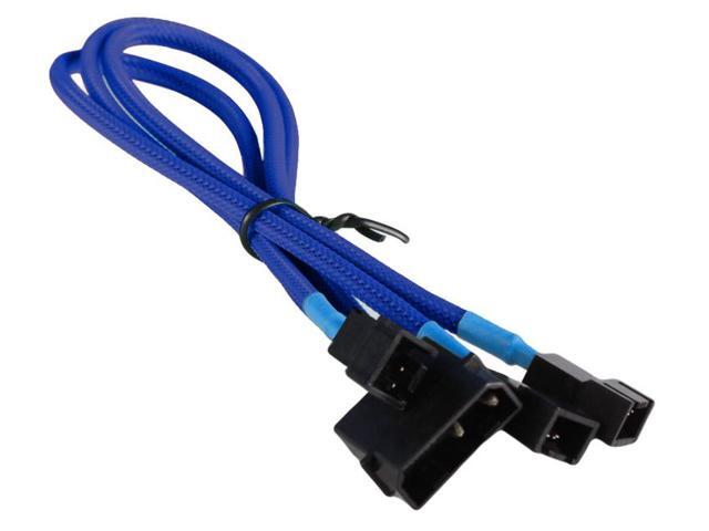 Dark Blue 4-pin to 3x 3 Pin 12V Splitter PC Case Computer Cooling Fan Cable Cord Adapter Braided Premium Sleeved
