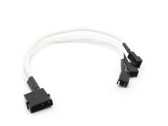 White 4-pin to 3 x 3 Pin 12V Splitter PC Case Computer Cooling Fan Cable Cord Adapter Braided Premium Sleeved