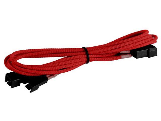 Red 4-pin to 2x 3-Pin Fan Braided Power Cord Cable Adapter PC Computer