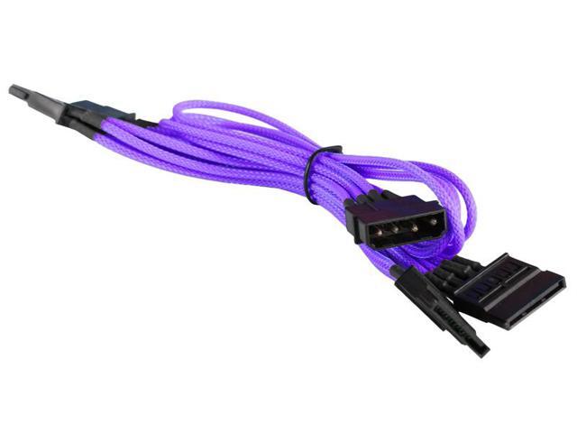 Purple 4 Pin to 4 x SATA Cable Cord Premium Sleeved Braided Adapter