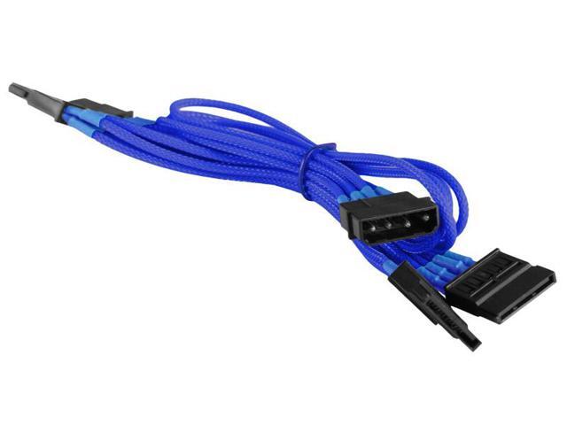 Dark Blue 4 Pin to 4 x SATA Cable Cord Premium Sleeved Braided Adapter