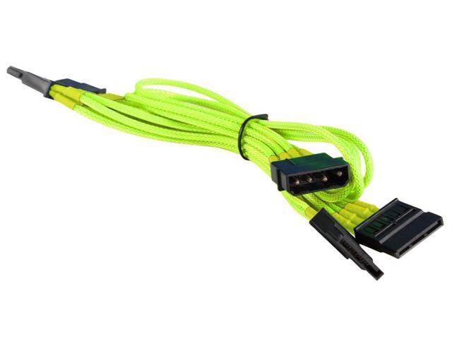 Yellow 4 Pin to 4 x SATA Cable Cord Premium Sleeved Braided Adapter