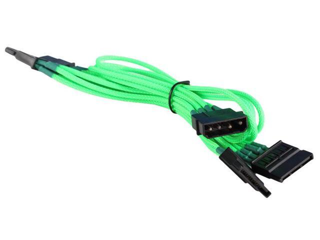 Green 4 Pin to 4 x SATA Cable Cord Premium Sleeved Braided Adapter
