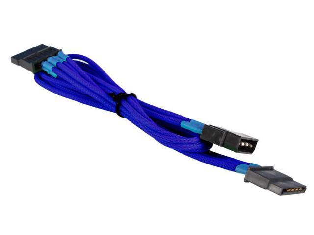 Dark Blue 4-pin to 2 x SATA Cable Power Cord Premium Braided Adapter