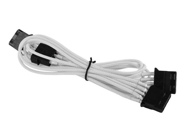 White to 3 x 4-pin Cable Cord Premium Braided Adapter PC Computer