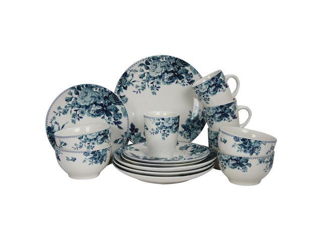 Elama Traditional Blue Rose 16 Piece Dinnerware Set