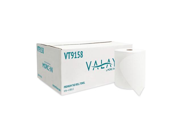 Valay Universal TAD Roll Towels, 1-Ply, 8' x 600 ft, White, 6 Rolls/Carton