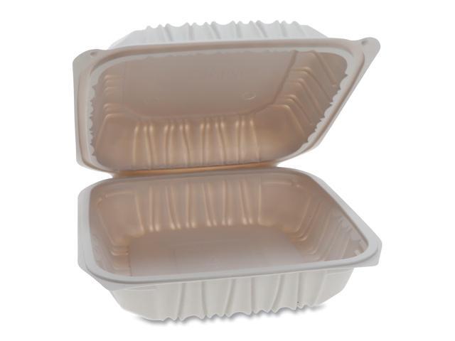 Pactiv Corporation Pactiv Evergreen Vented Microwavable Hinged-Lid Takeout Container 8.5 x 8.5 x 3.1 White 146/Carton YCNW0851