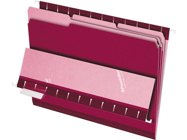Pendaflex Interior File Folders 1/3 Cut Top Tab Letter Burgundy 100/Box 421013BUR