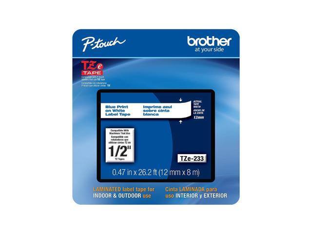 Brother P-touch TZe-233CS Laminated Label Maker Tape 1/2' x 26-2/10' Blue on White (TZe-233CS) TZE233CS