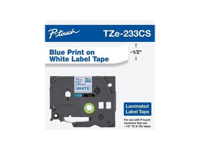 Brother P-touch TZe-233CS Laminated Label Maker Tape 1/2' x 26-2/10' Blue on White (TZe-233CS) TZE233CS