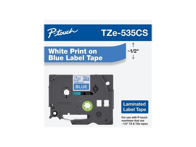 Brother P-touch TZe-535CS Laminated Label Maker Tape 1/2' x 26-2/10' White on Blue (TZe-535CS) TZE535CS