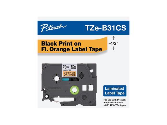 Brother P-touch TZe-B31CS Laminated Label Maker Tape 1/2' x 13-1/10' Black on Fluorescent Orange (TZe-B31CS) TZEB31CS