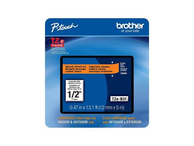 Brother P-touch TZe-B31CS Laminated Label Maker Tape 1/2' x 13-1/10' Black on Fluorescent Orange (TZe-B31CS) TZEB31CS