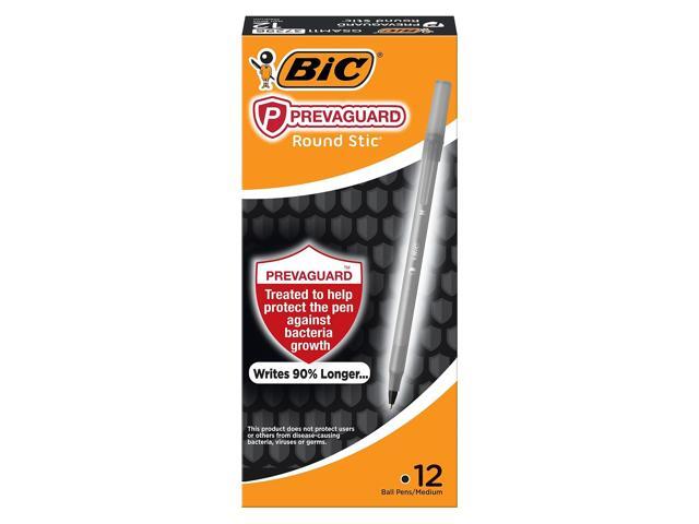 Bic PrevaGuard Ballpoint Stick Pen, Bk Ink/Bk Barrel, 1 mm, Dozen (BICGSAM11BK)