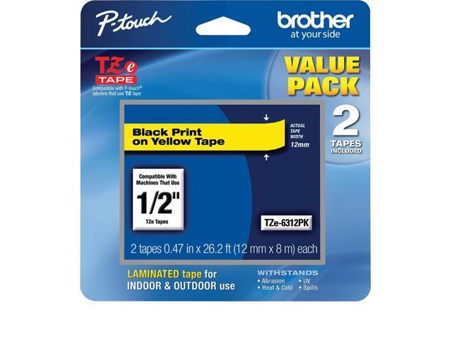 BROTHER INTERNATIONAL CORPORAT TZE-6312PK TZE6312PK LABEL TAPE - BLACK ON YELLOW 12 MM 2 / PACK
