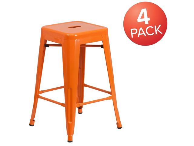 Flash Furniture Commercial Grade 30' High Orange Metal Indoor-Outdoor Barstool with Vertical Slat Back 2 Pack (2CH6120030OR)