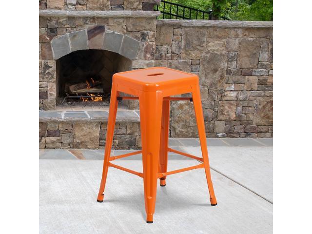 Flash Furniture Commercial Grade 30' High Orange Metal Indoor-Outdoor Barstool with Vertical Slat Back 2 Pack (2CH6120030OR)