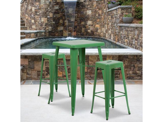 Flash Furniture Commercial Grade 30' High Backless Green Metal Indoor-Outdoor