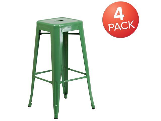 Flash Furniture Commercial Grade 30' High Backless Green Metal Indoor-Outdoor