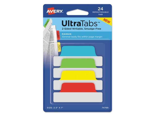 Avery Ultra Tabs Repositionable Tabs 2.5 x 1 Primary:Green Red Yellow Blue 24/Pk 74768