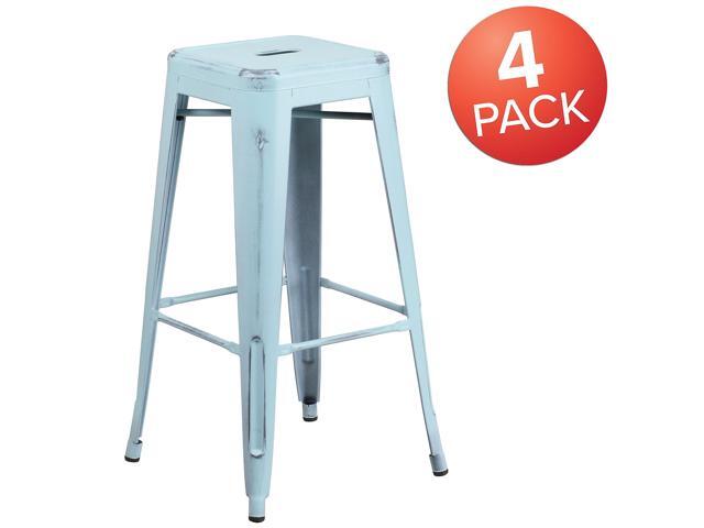 Flash Furniture Commercial Grade 30' High Backless Distressed Green-Blue Metal Indoor-Outdoor Barstool 4 Pack (4ETBT350330DB)