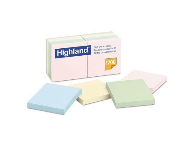 Highland Self-Stick Notes 3 x 3 Assorted Pastel 100-Sheet 12/Pack 6549A