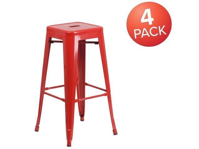 Flash Furniture Commercial Grade 30' High Backless Red Metal Indoor-Outdoor Barstool with Square Seat 4 Pack (4CH3132030RED)