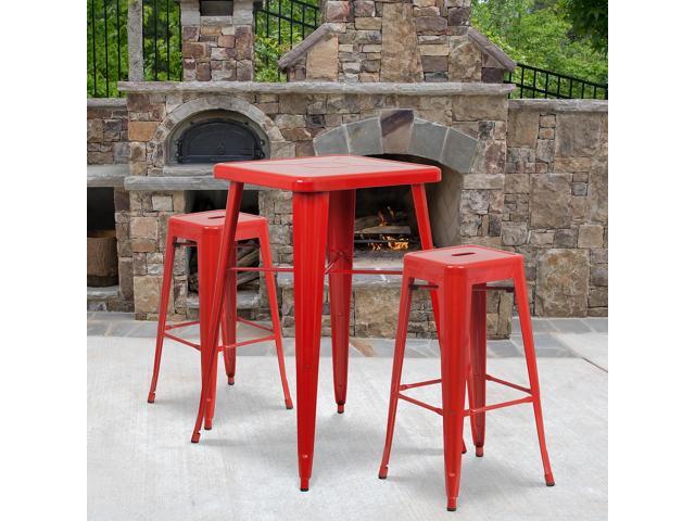Flash Furniture Commercial Grade 30' High Backless Red Metal Indoor-Outdoor Barstool with Square Seat 4 Pack (4CH3132030RED)