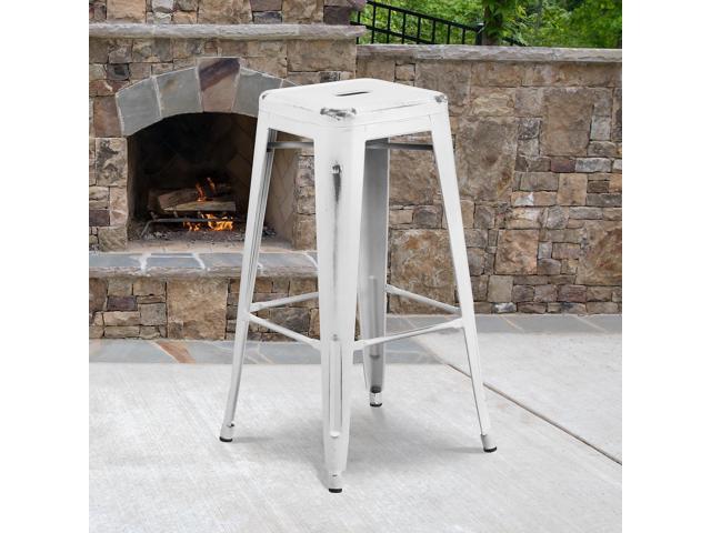 Flash Furniture Commercial Grade 30' High Backless Distressed White Metal Indoor-Outdoor Barstool 4 Pack (4ETBT350330WH)