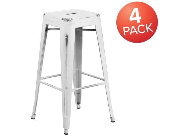 Flash Furniture Commercial Grade 30' High Backless Distressed White Metal Indoor-Outdoor Barstool 4 Pack (4ETBT350330WH)