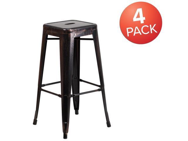 Flash Furniture 30' High Backless Black-Antique Gold Metal Indoor-Outdoor Barstool with Square Seat 4 Pack (4CH3132030BQ)