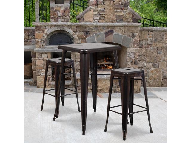 Flash Furniture 30' High Backless Black-Antique Gold Metal Indoor-Outdoor Barstool with Square Seat 4 Pack (4CH3132030BQ)