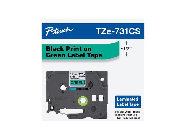 Brother P-touch TZe-731CS Laminated Label Maker Tape 1/2' x 26-2/10' Black on Green (TZe-731CS) TZE731CS