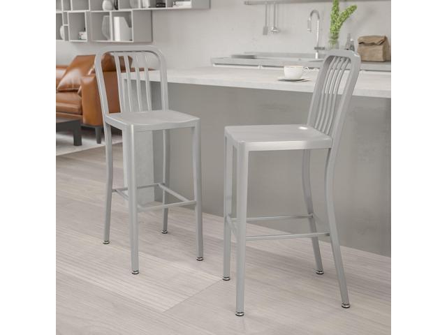 Flash Furniture Commercial Grade 30' High Silver Metal Indoor-Outdoor Barstool with Vertical Slat Back 2 Pack (2CH6120030SIL)