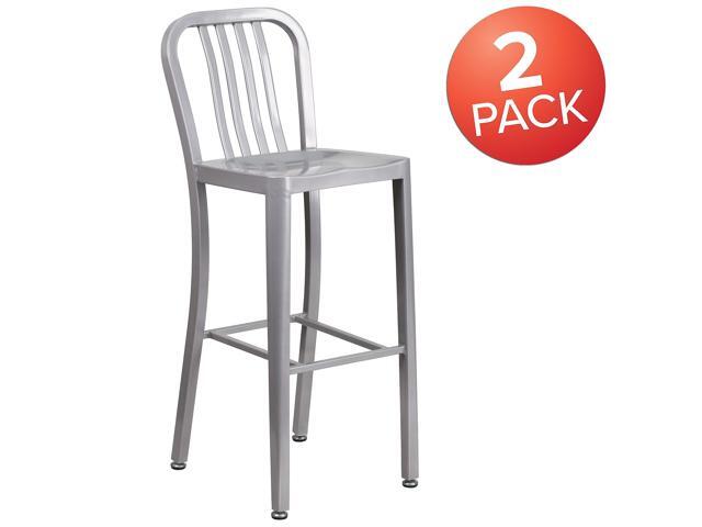 Flash Furniture Commercial Grade 30' High Silver Metal Indoor-Outdoor Barstool with Vertical Slat Back 2 Pack (2CH6120030SIL)
