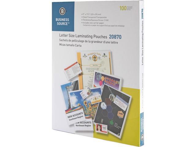 Business Source Laminating Pouch Ltr 3Mil 9'x11-1/2' 100/BX Clear 20870