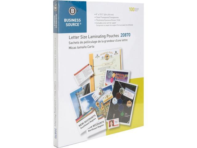 Business Source Laminating Pouch Ltr 3Mil 9'x11-1/2' 100/BX Clear 20870