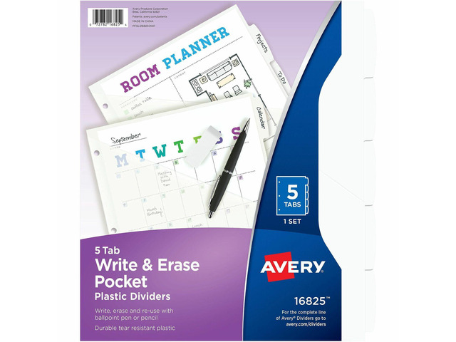 Avery Dividers Plastic 5 Erasable Tabs Letter-size 1 Set 16825