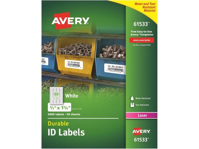 Avery Durable ID Labels, TrueBlock Technology, Permanent Adhesive, 2/3' x 1-3/4', 3,000 Labels (61533)